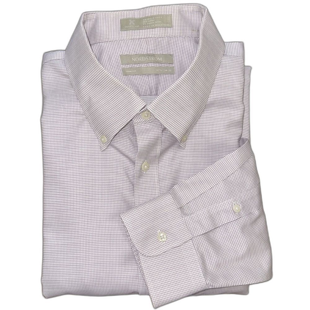 Nordstrom Wrinkle Free Button Up Shirt Size 17 1/2 Cotton Pink Workwear Office